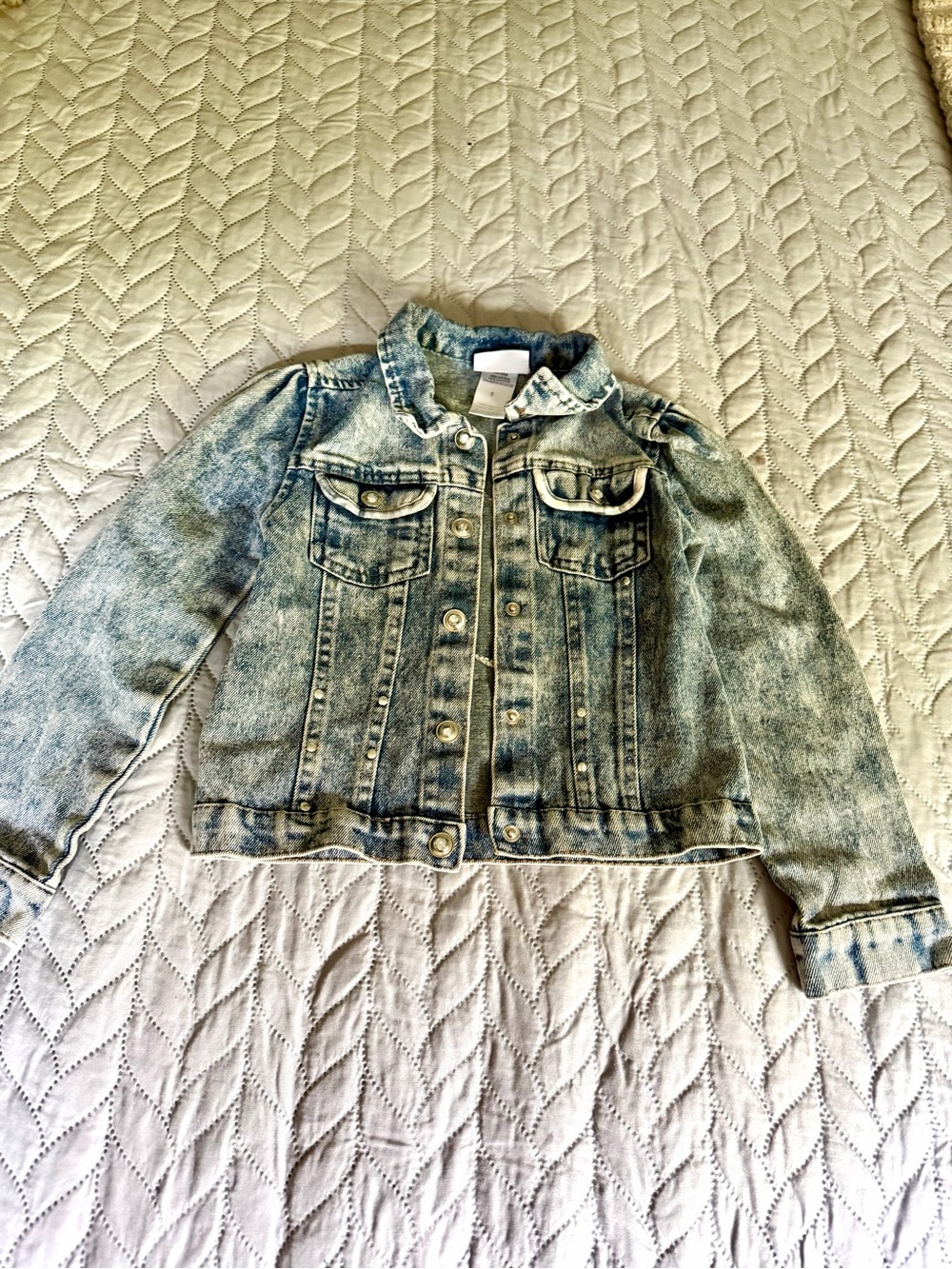 Little Lass Acid Wash Denim Jacket - Light Blue